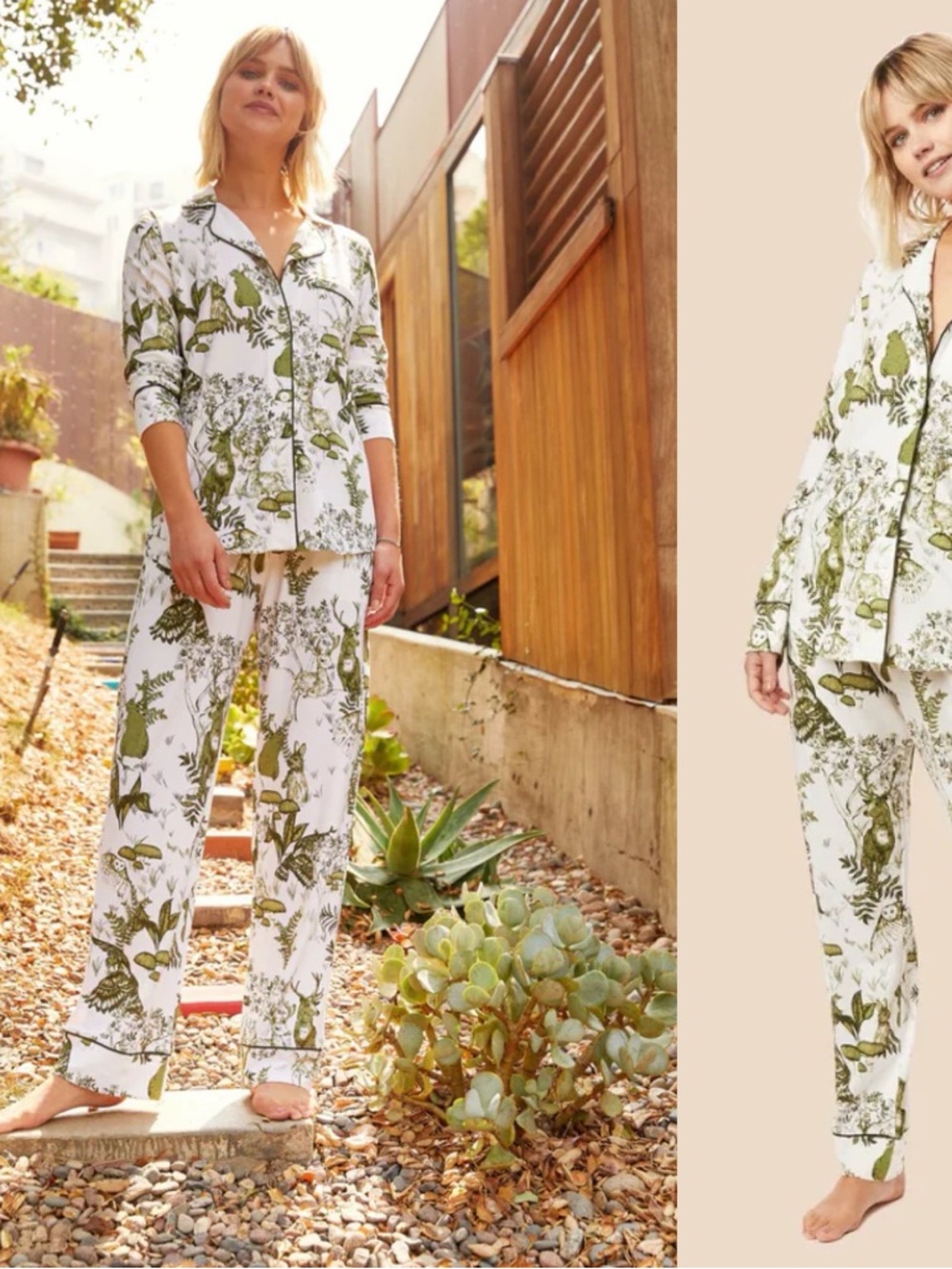 The Cat's Pajamas WOODSIDE Owl Deer Rabbit Size Large SET Pima Cotton